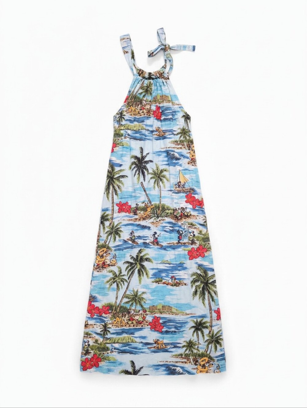 Tori Richard X DISNEY Light Blue Tropical Halter Maxi Dress